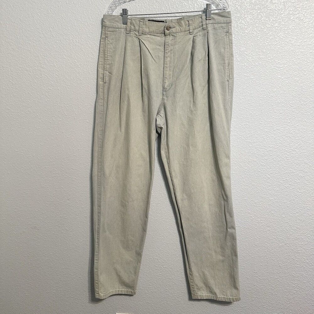 Eddie Bauer Jeans Mens 35x32 Pleated Light Wash Preppy 90s Vintage Blue Green